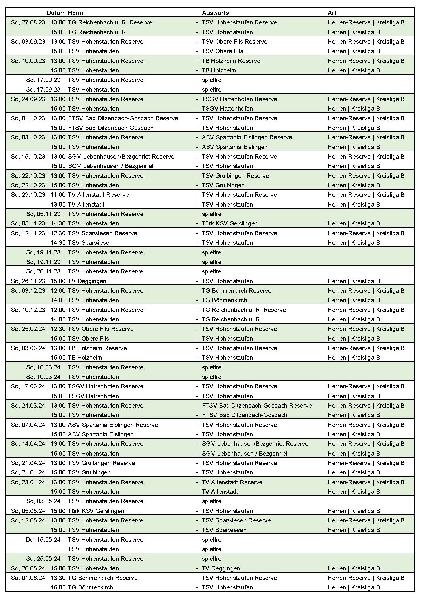 TSVH Spielplan 2023 24
