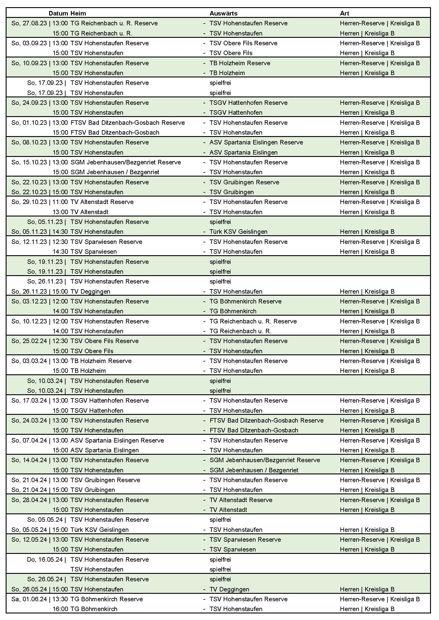 TSVH Spielplan 2023 24